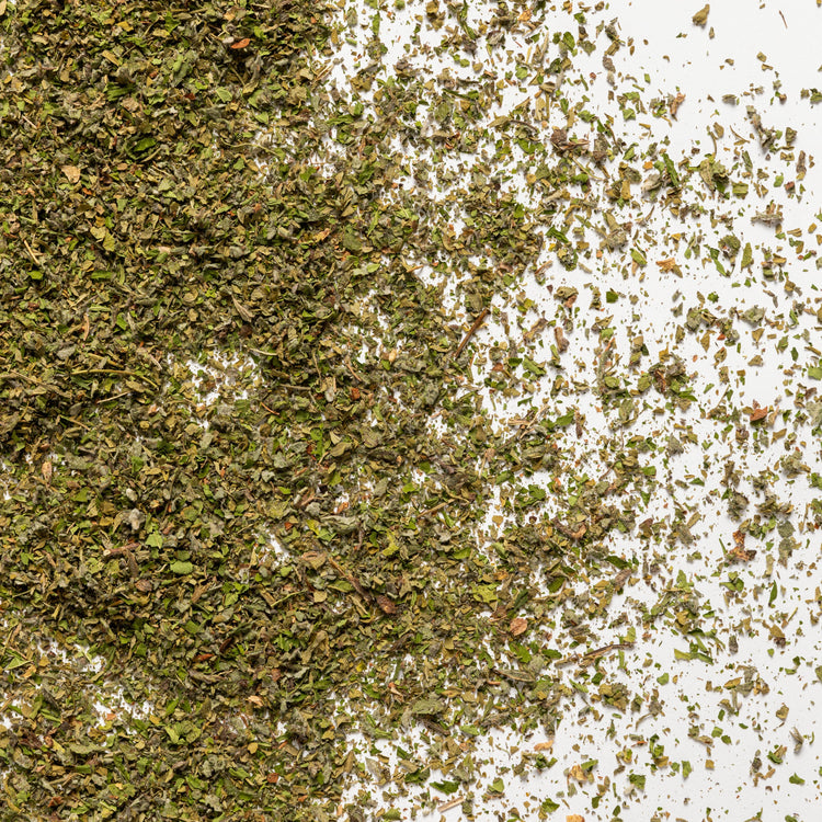 loose rosey applemint herbs on white background