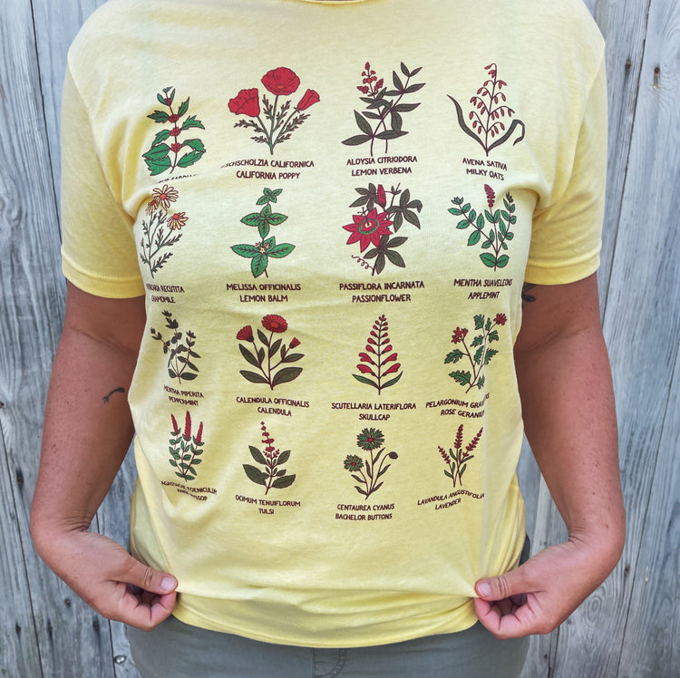 herb crops yellow tshirt 