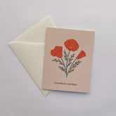 California poppy botanical drawing on a blank notecard